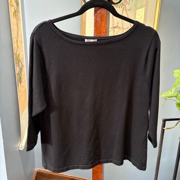 Vintage Willi Smith Silk + Cotton Blend Boatneck Cropped Black Sweater size XL - Picture 2 of 5